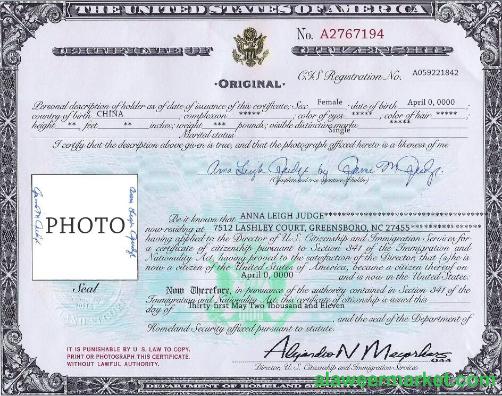 USA Citizenship certificate template in PSD format